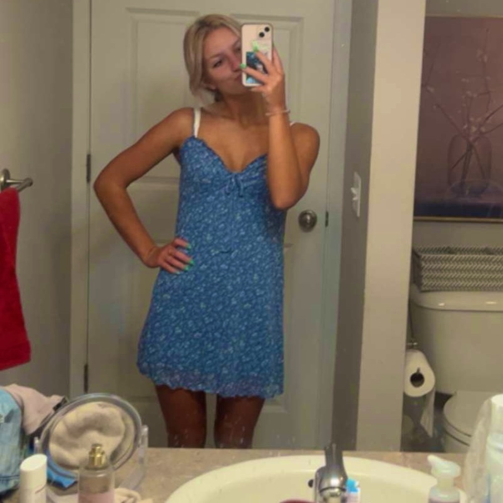 American Eagle outfitters blue short dress with white flowers